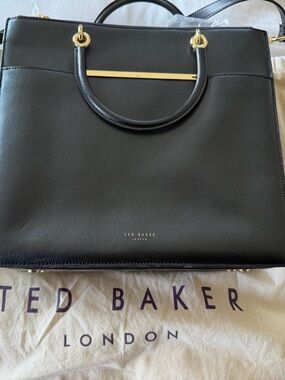 Ted Baker London Black Structured Leather Tote with Gold Accent